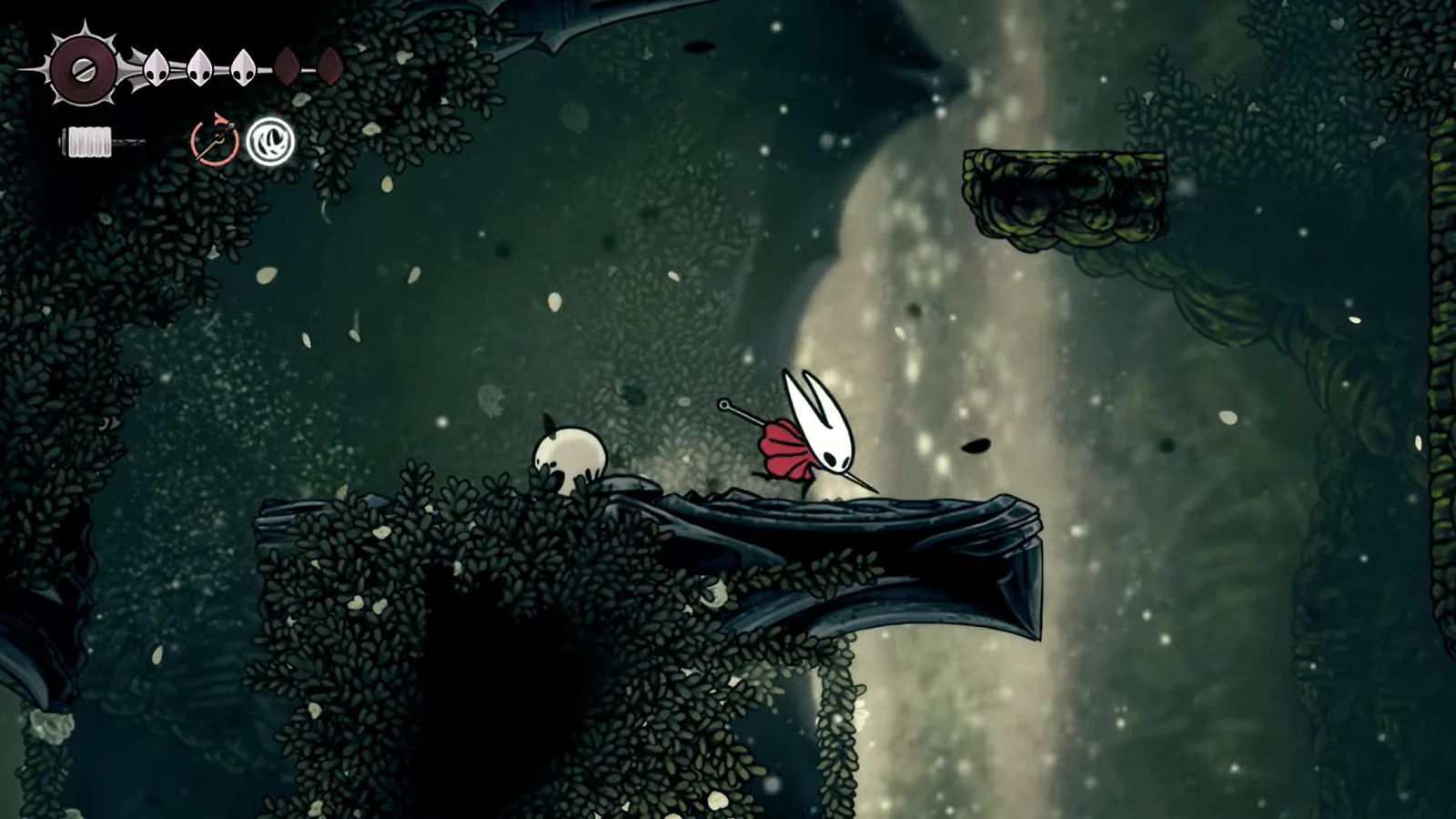 Hornet exploring a moonlit area in Hollow Knight: Silksong