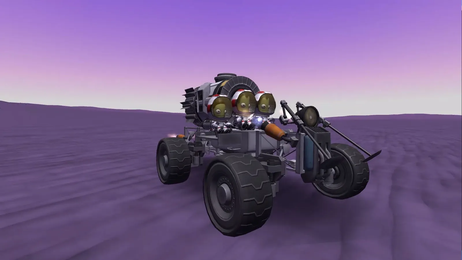 Kerbal Space Program buggy rover driving on purple terrain