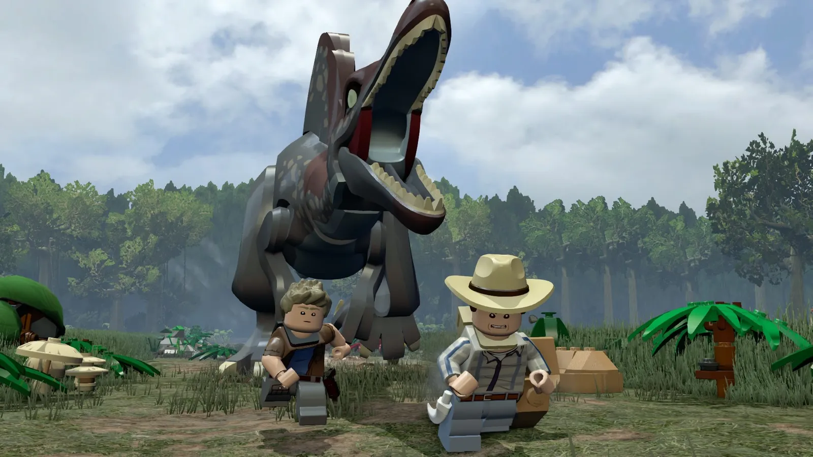 LEGO: Jurassic World hiding from spinosaurus in jungle