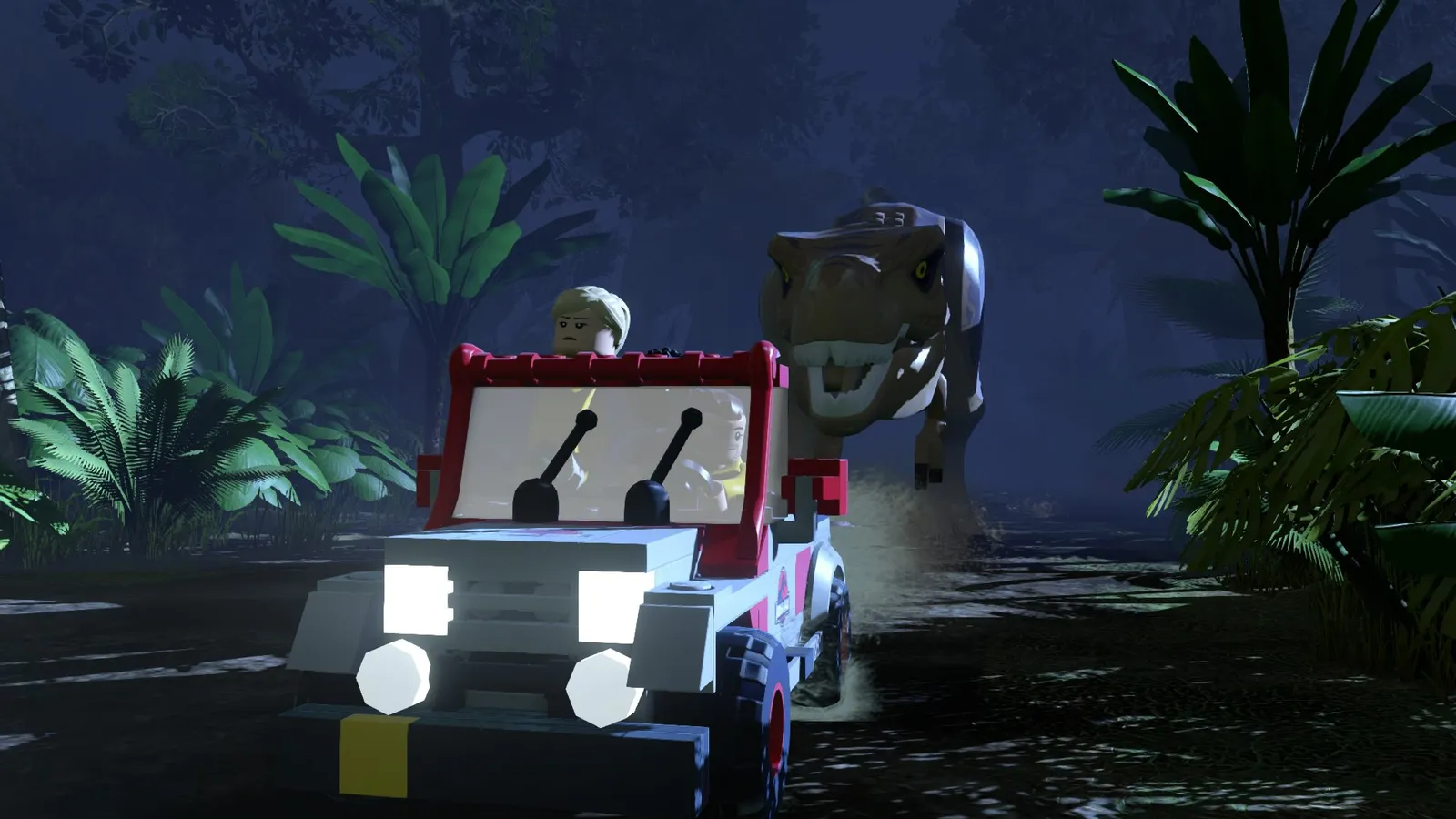 LEGO: Jurassic World jeep chased by t rex at night