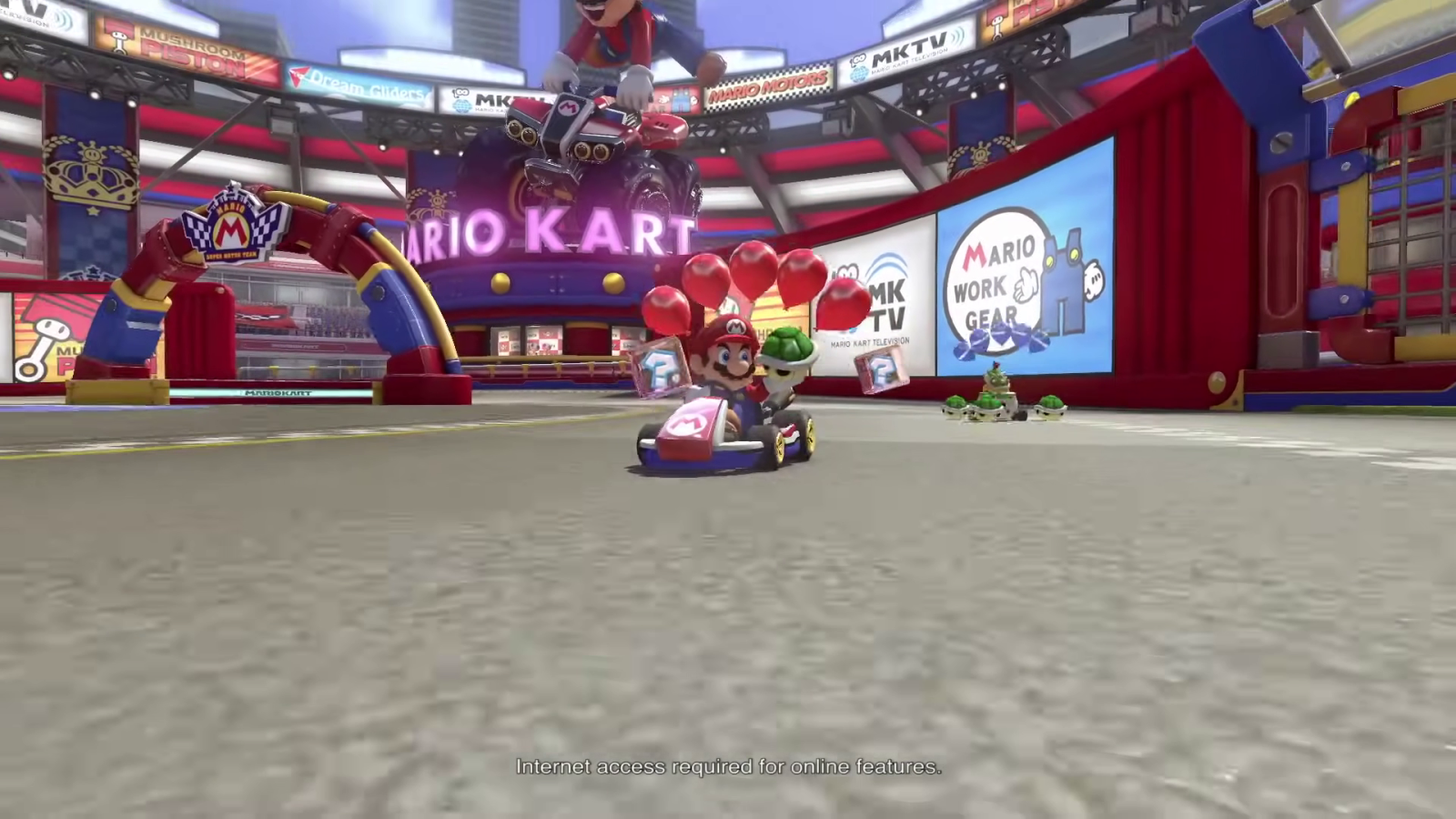 Mario Kart 8 Deluxe mario kart stadium with mario and dry bones racing