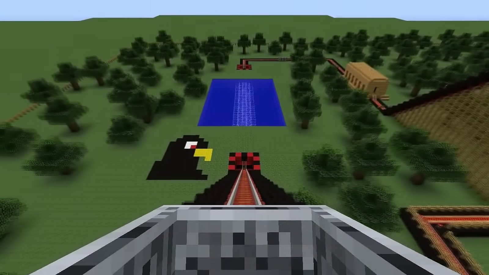 Minecraft aerial pixel art eagle and pool