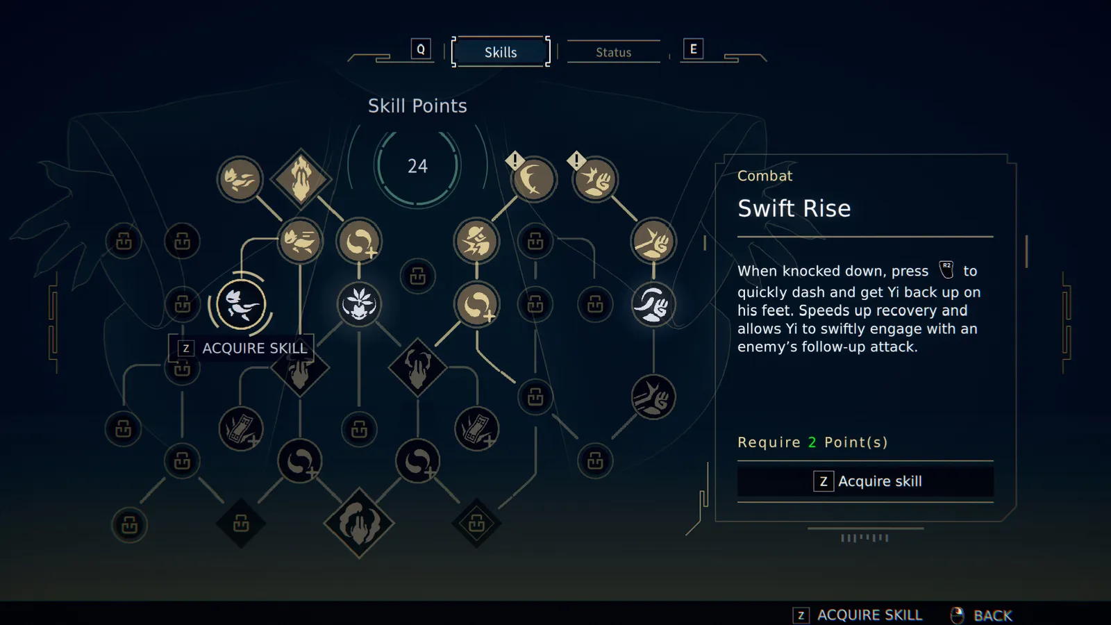 Nine Sols skill tree menu with swift rise ability selected