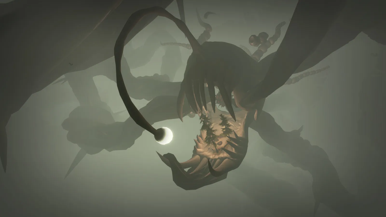 Outer Wilds anglerfish creature looming in dark cave