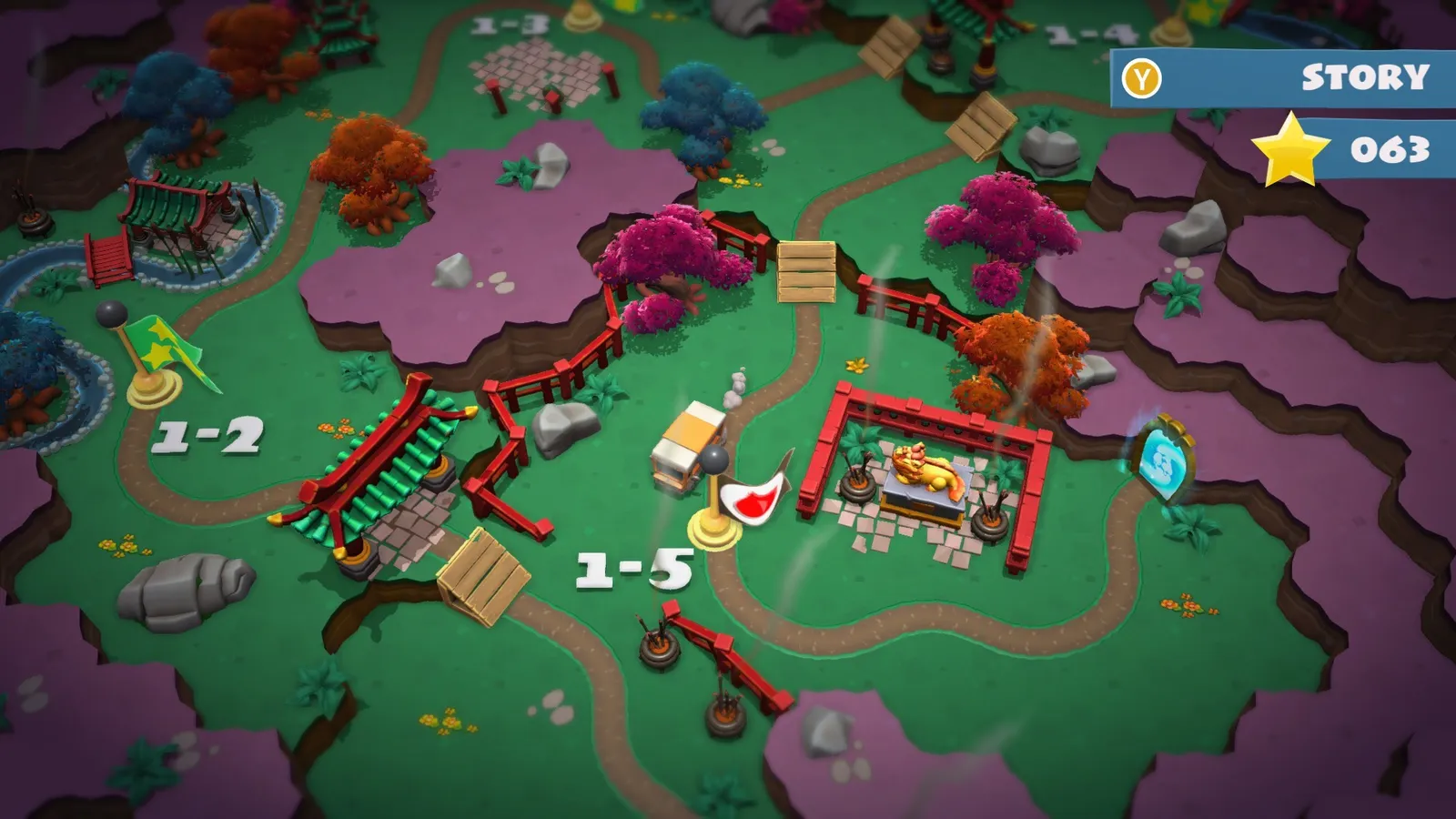 Overcooked! 2 story world map with level nodes in garden