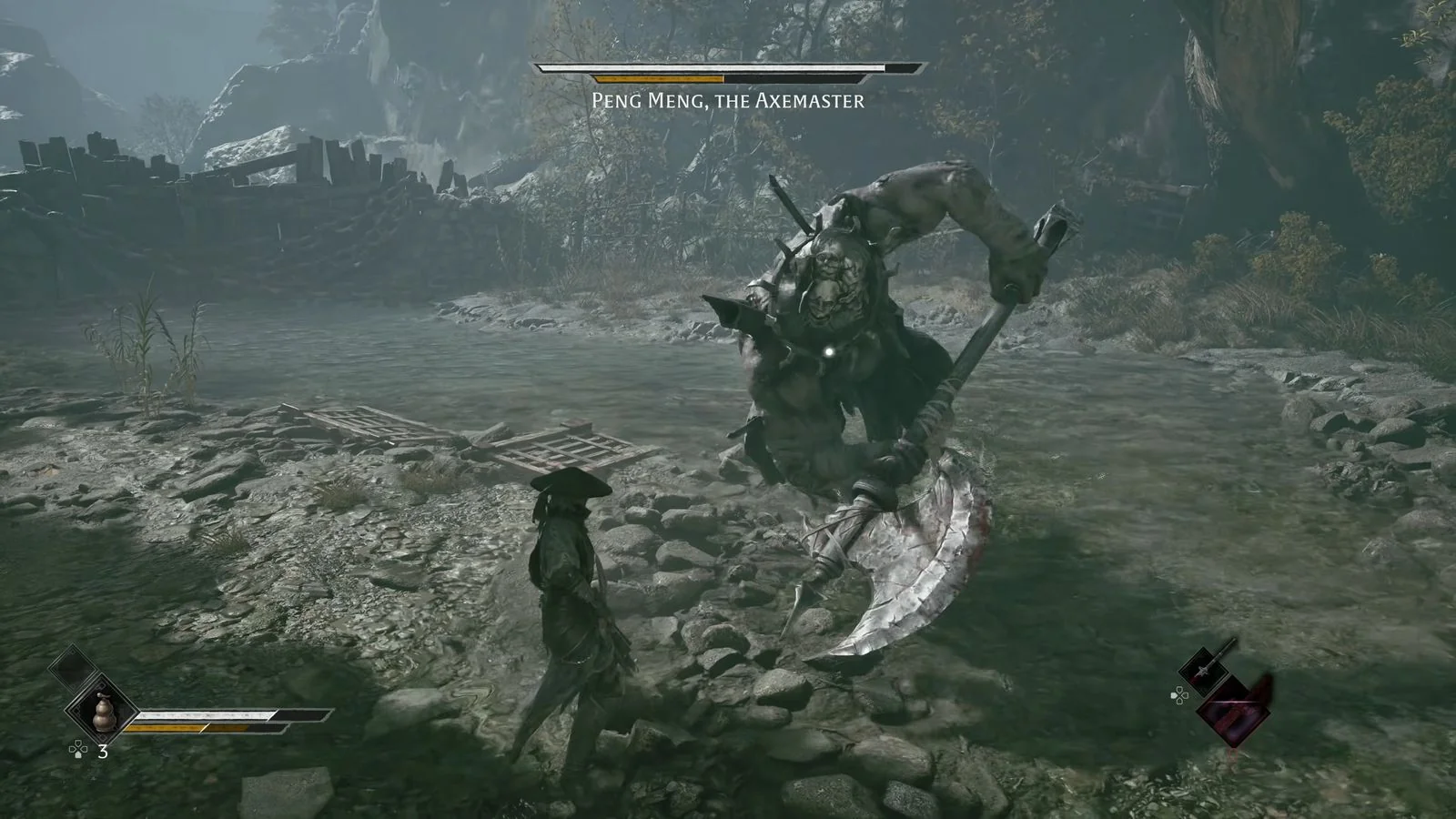 Phantom Blade Zero swordsman facing peng meng the axemaster boss