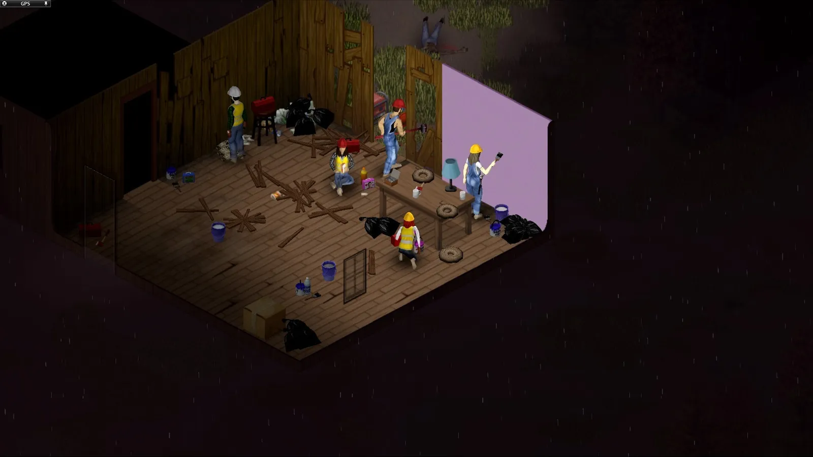 Project Zomboid construction crew painting room interior