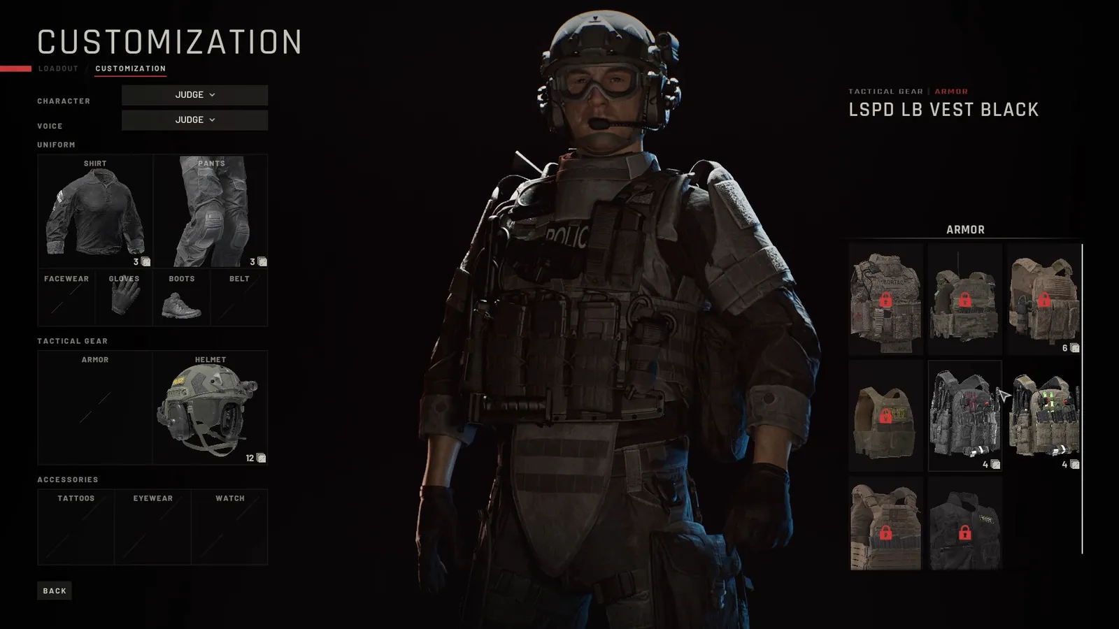 Ready or Not officer armor customization screen