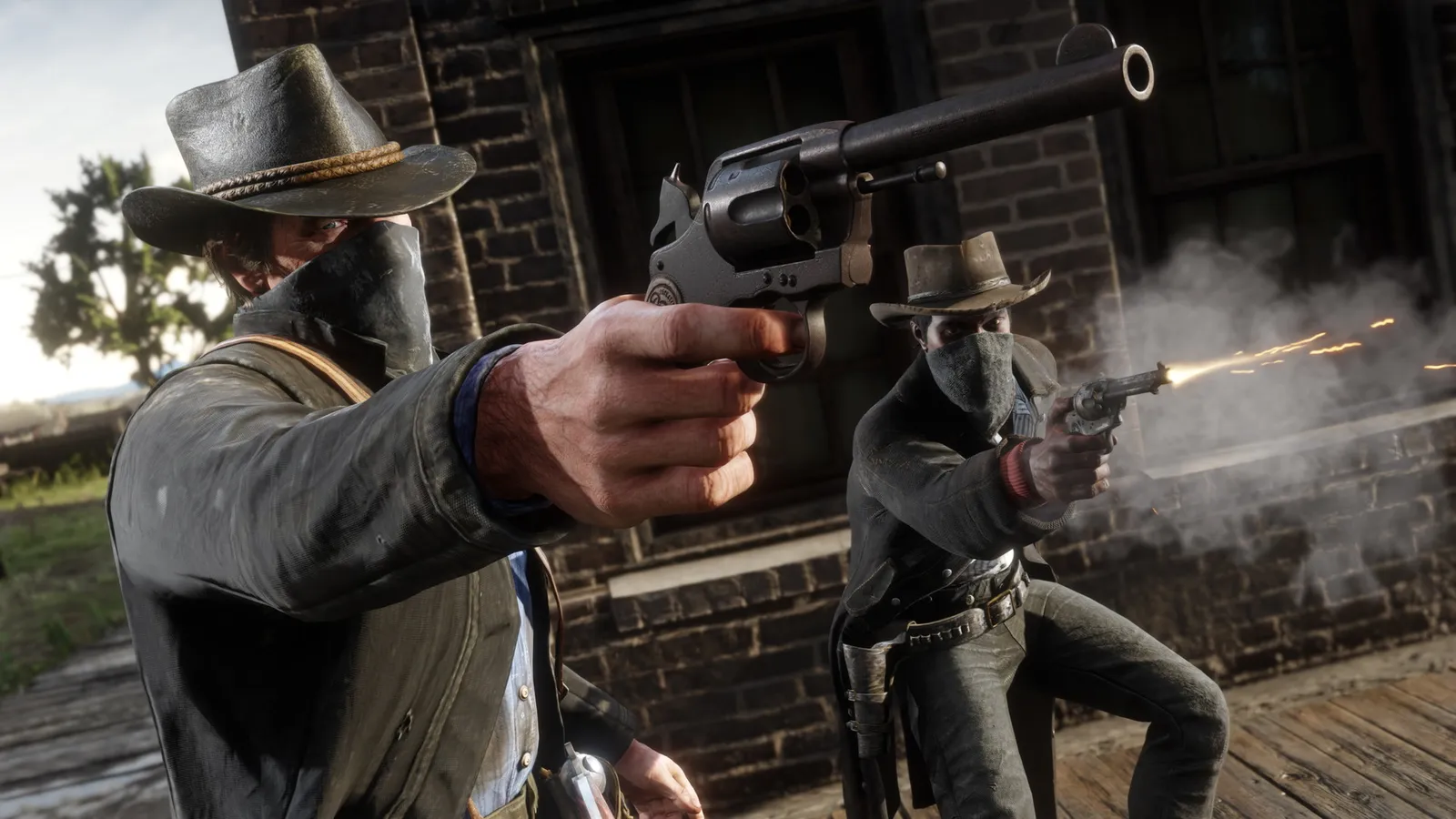 Red Dead Redemption 2 masked duo gunfight shootout
