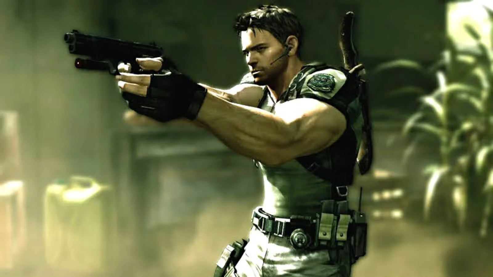 Chris aiming a handgun