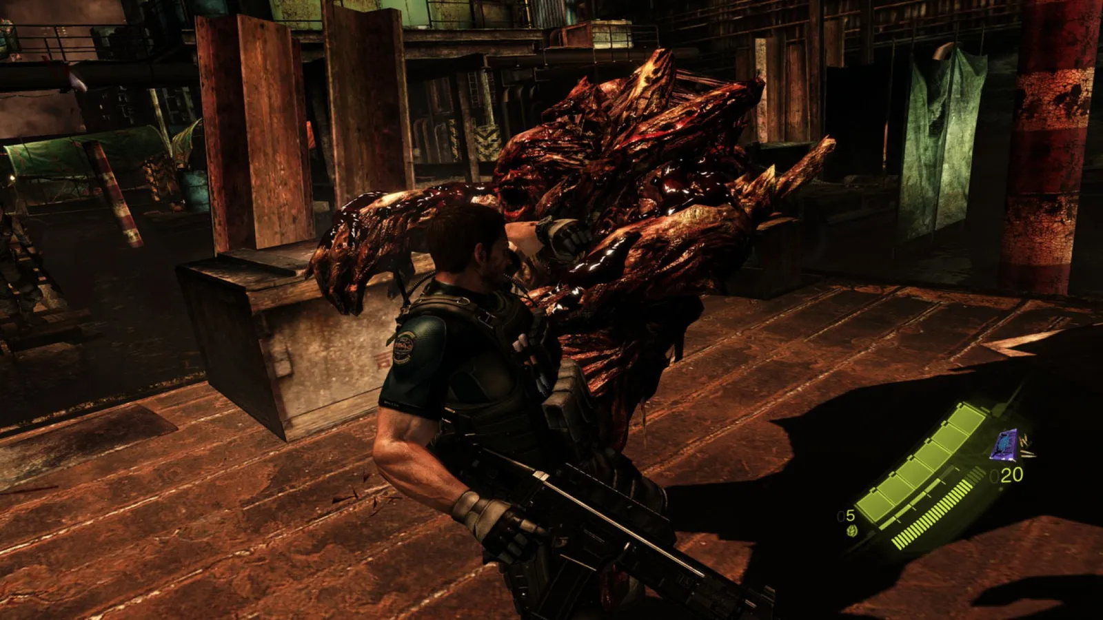 Resident Evil 6 Complete chris grappling with giant mutated creature on dock