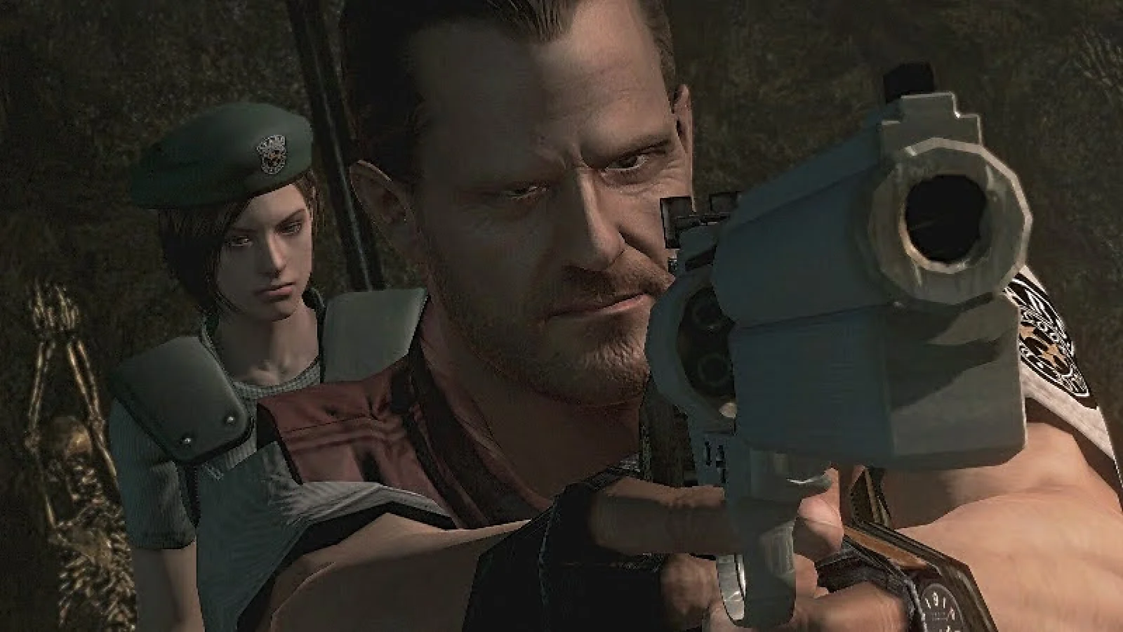 Chris aiming a handgun
