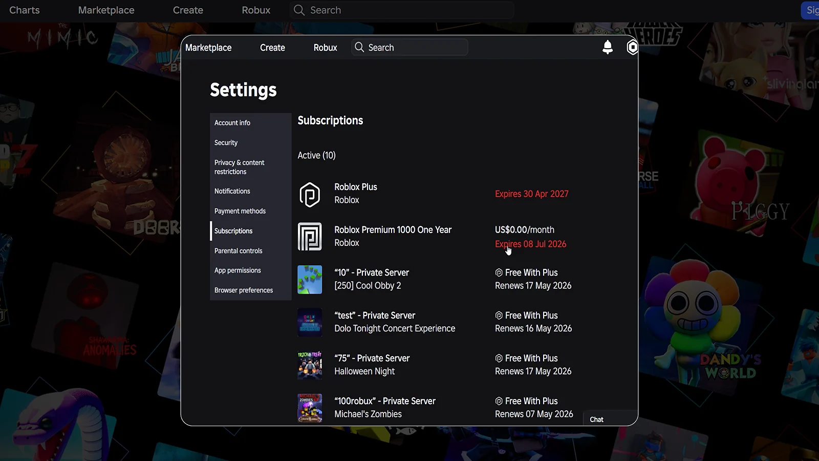 Roblox plus account - settings