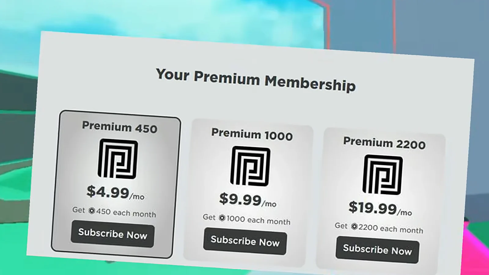 Roblox Premium membership pricing