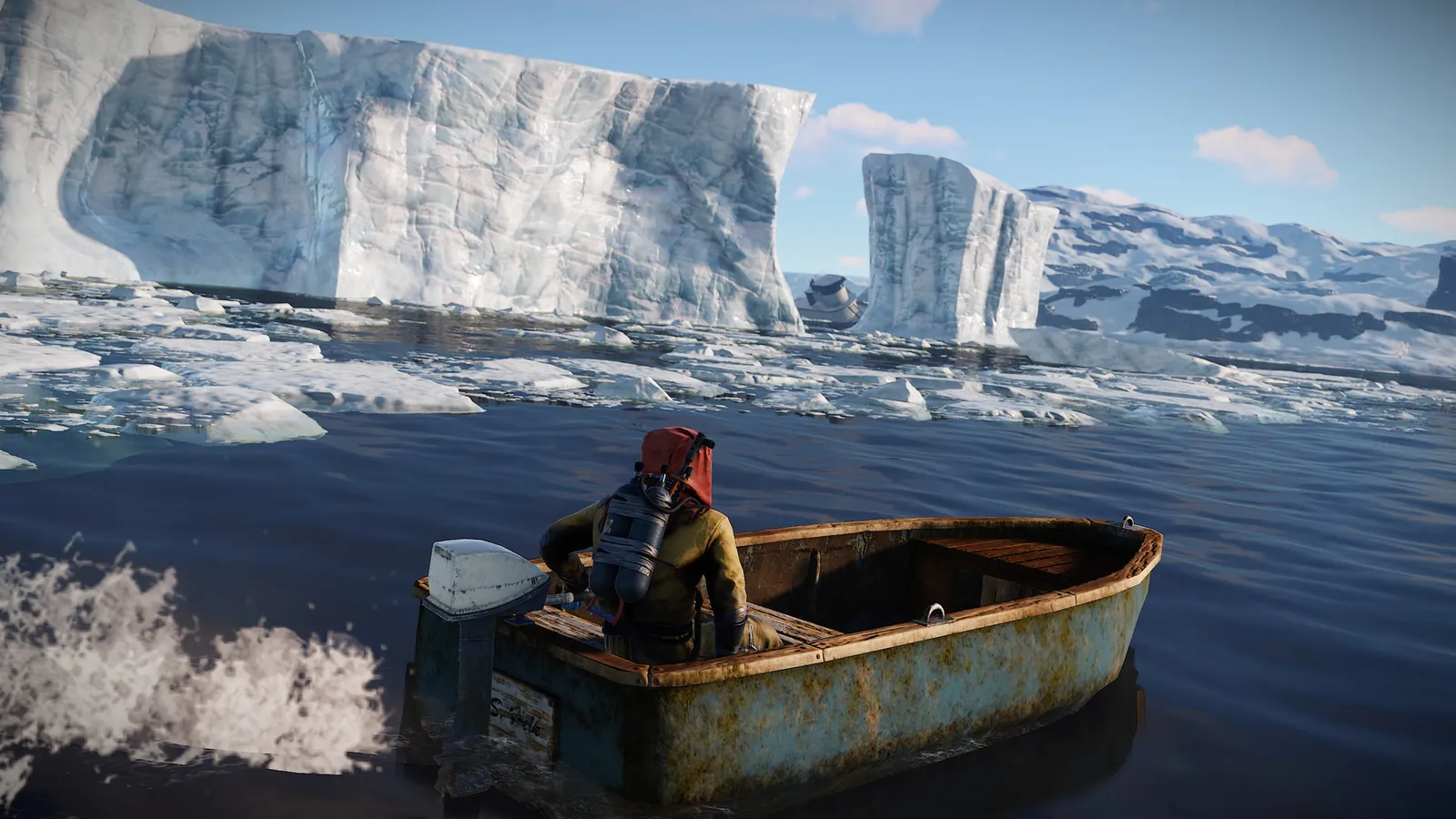 Rust survivor boating through icy glacier waters