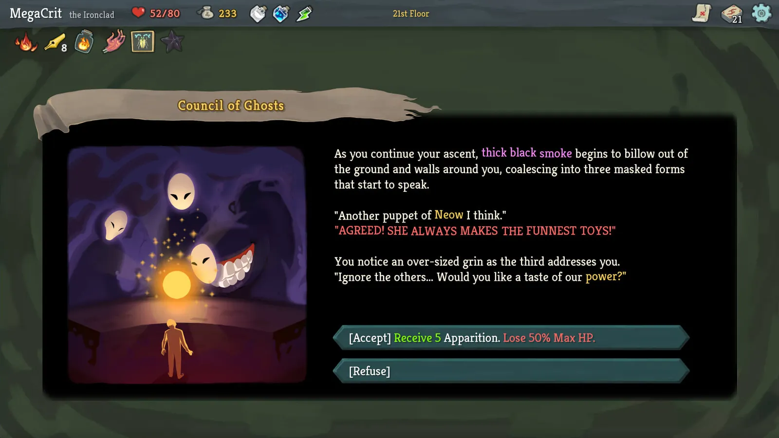 Slay the Spire council of ghosts event offering power for max hp