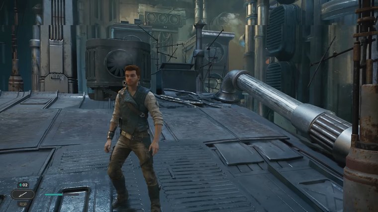 Star Wars Jedi: Survivor – Cal standing on a metal walkway