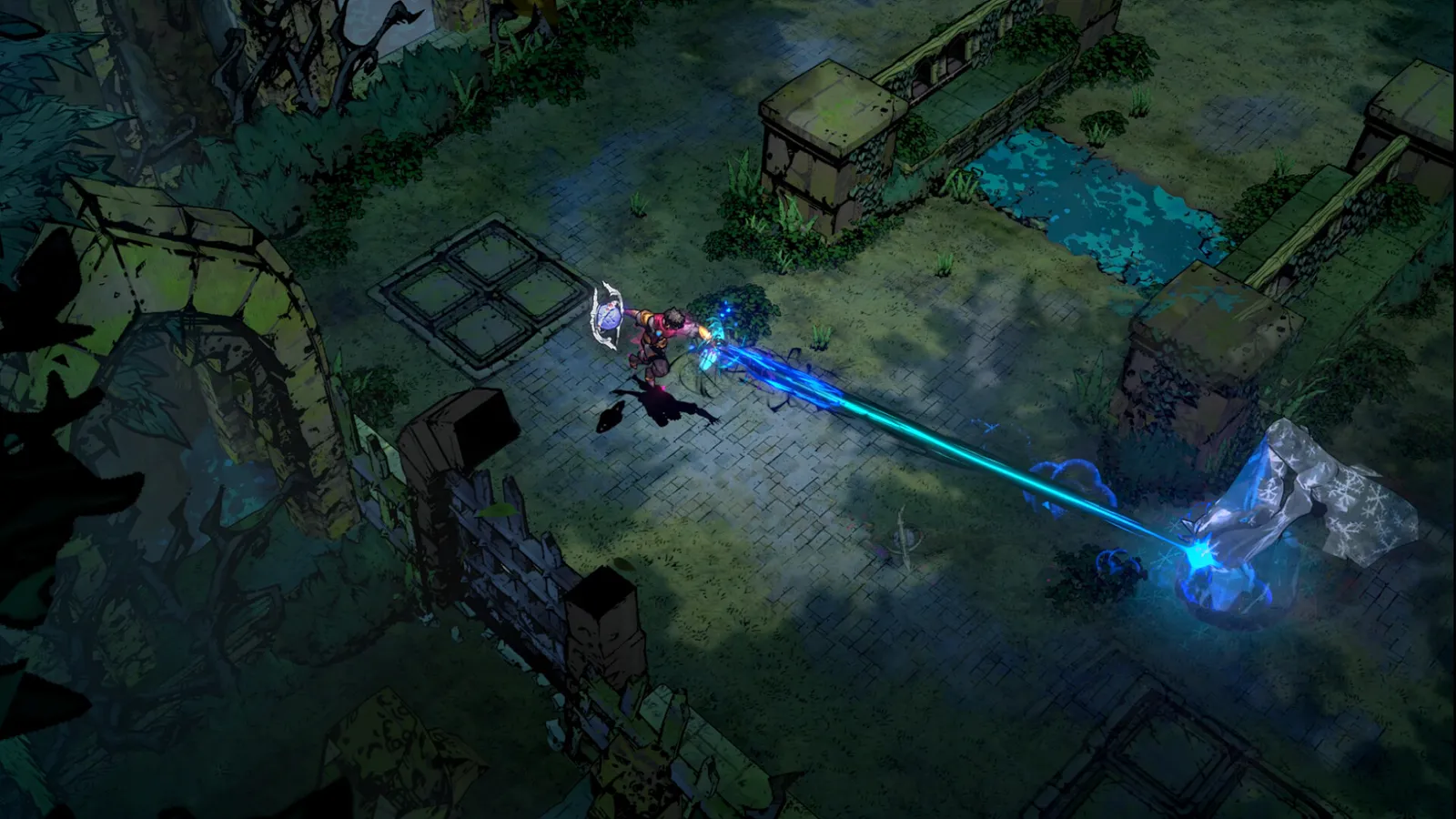 SWORN knight dashing with frost beam toward enemy