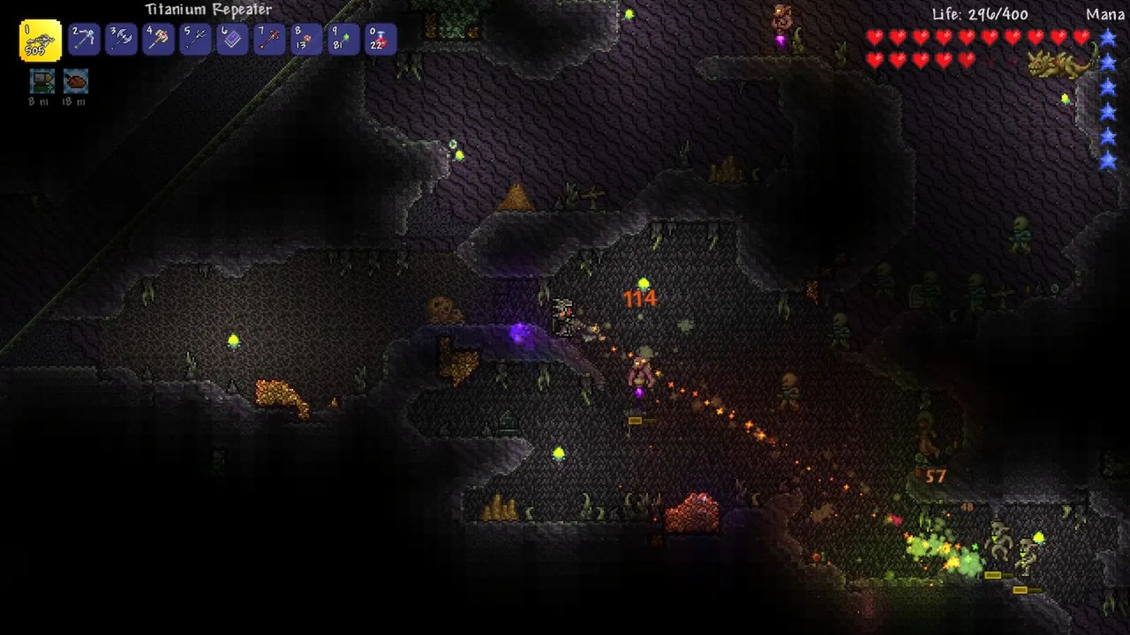 Terraria cavern skeleton battle