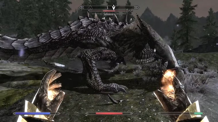 The Elder Scrolls V: Skyrim – fighting a dragon