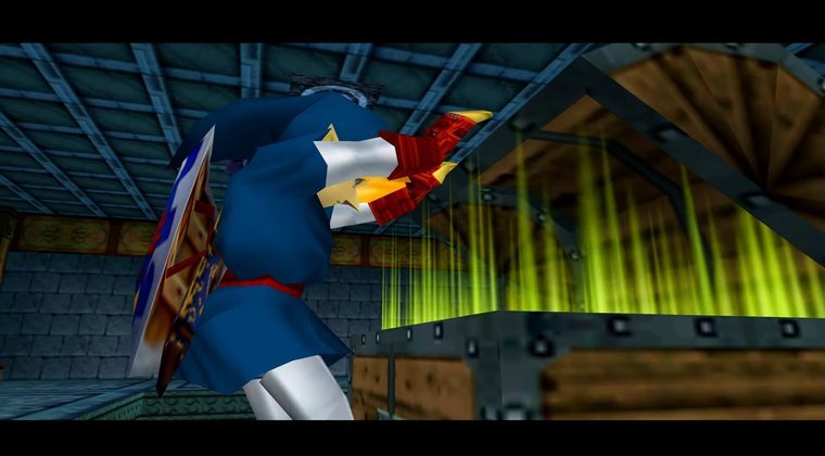 The Legend of Zelda: Ocarina of Time – Link opening a chest