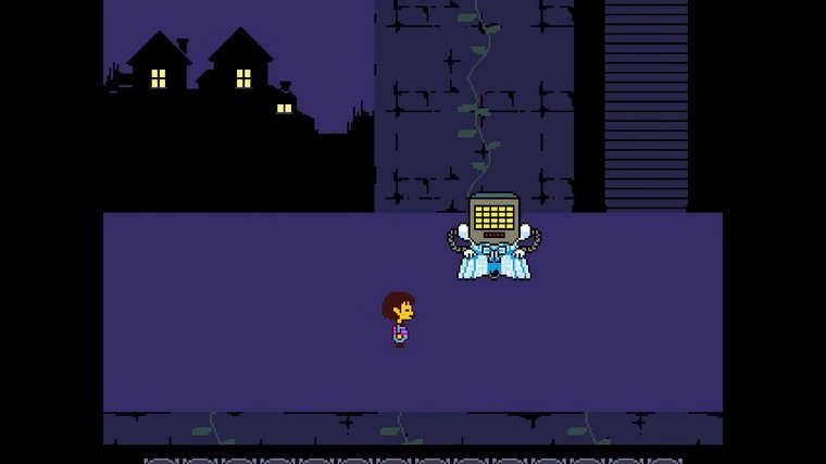 Undertale – two characters standing in a dark room