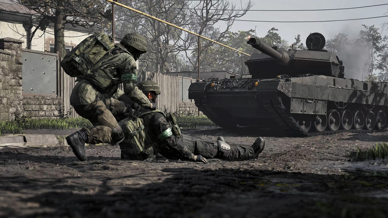 WARDOGS soldiers dragging downed comrade past a tank