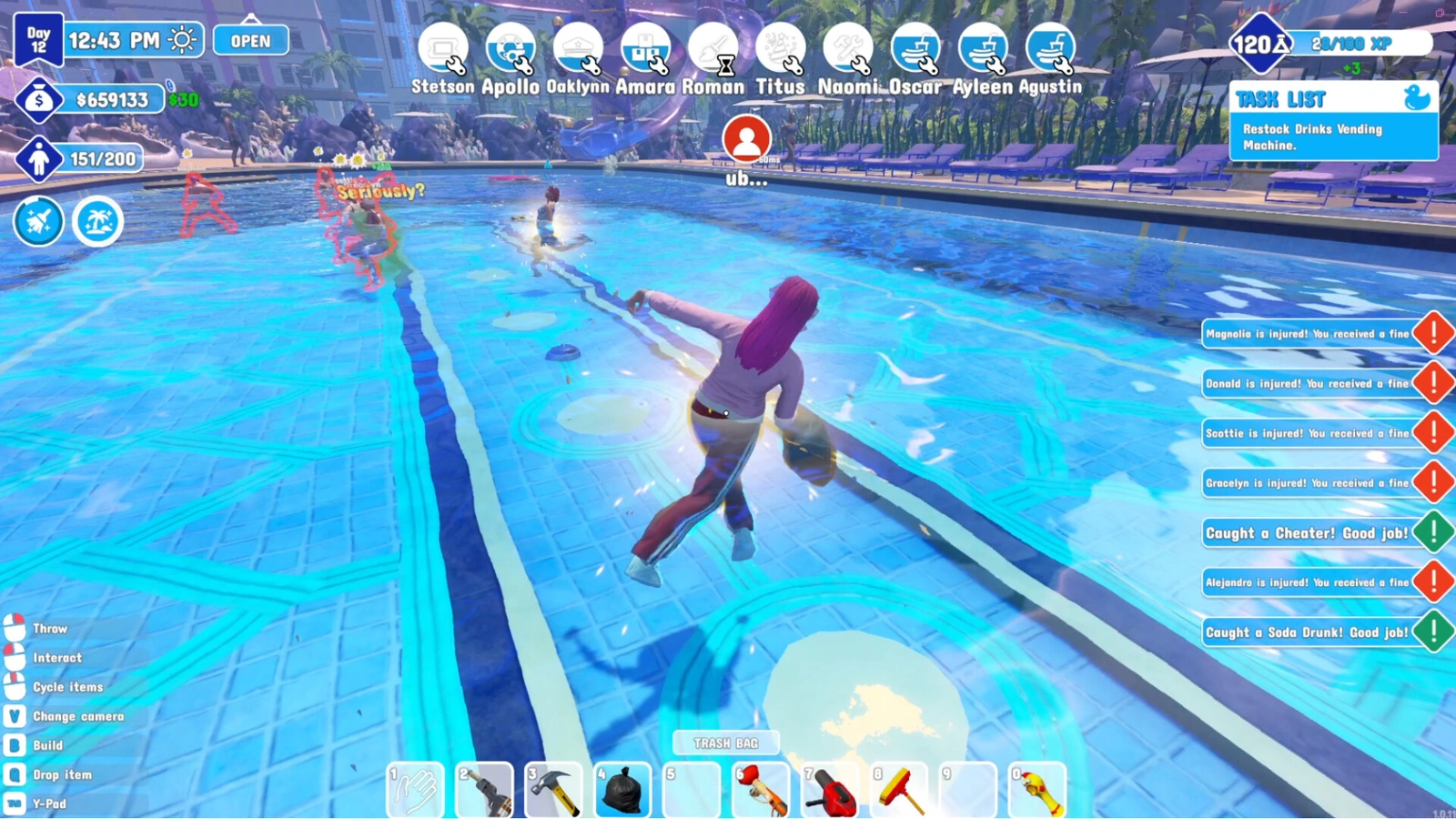 Waterpark Simulator catching cheaters and injured guests in the lazy river