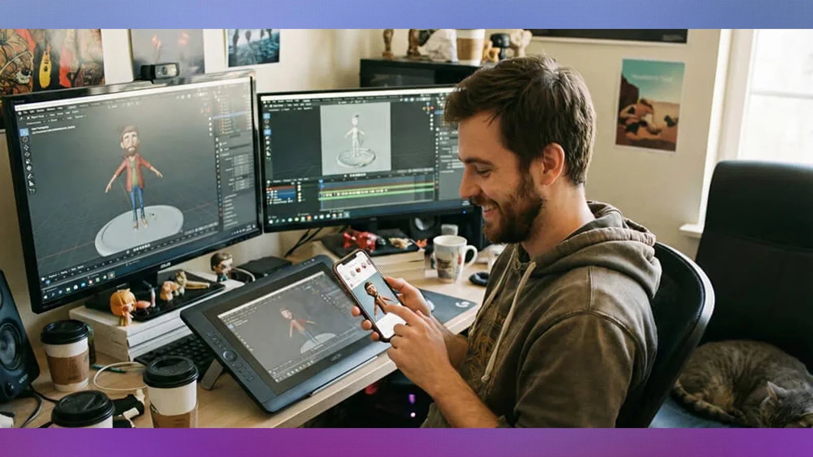 Animator adjusting character poses